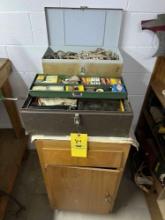 Toolbox with Vintage Car Parts / Spark Plugs, Rope, Cabinet, Sheet Steel