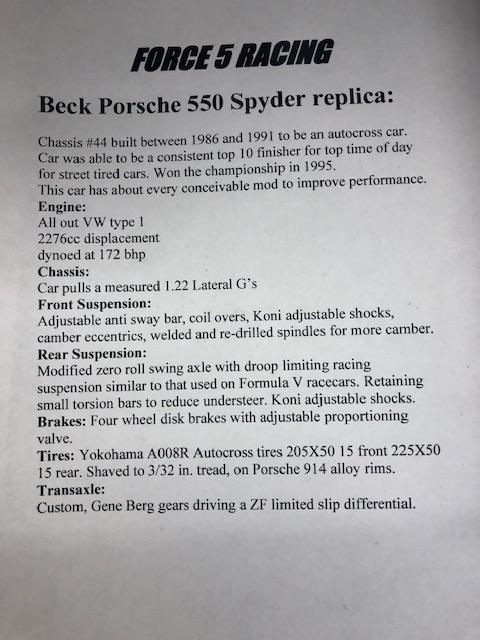Primed Porsche 550 Spyder Replica