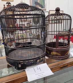 Two vintage bird cages
