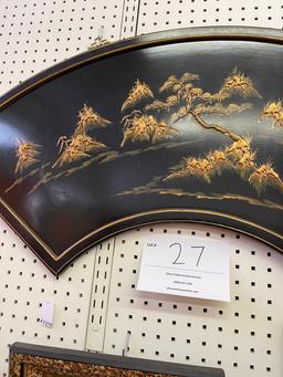 Asian black wood fan shape with gold details