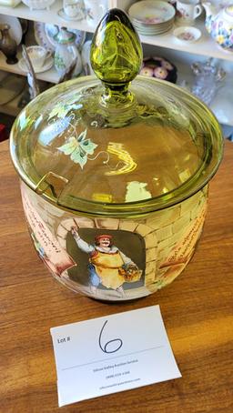 Green glass jar w/slot for dipper - Germany