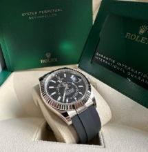 Brand New Rolex 18k White Gold Black Dial SkyDweller on Oysterflex Comes with Box & Papers