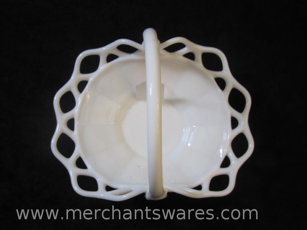 Vintage Milk Glass Basket, 13 oz