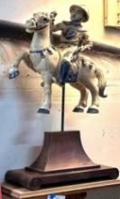 Chinese Military Man on a Horse- on Carved wood stand 27" Tall