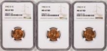 Lot of (3) 1942-D Lincoln Wheat Cent Coins NGC MS67RD