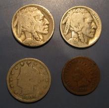 LOT OF FOUR MISC. TYPE COINS AVE. CIRC. (4 COINS)
