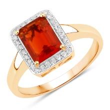 14KT Yellow Gold 1.20ctw Fire Opal and White Diamond Ring