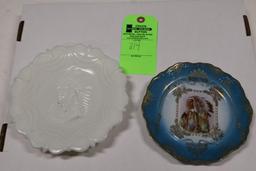 Blue Surround Indian Chief Plate & Milk Glass Indian Chief Plate