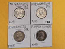 Four nicer Washington silver quarters