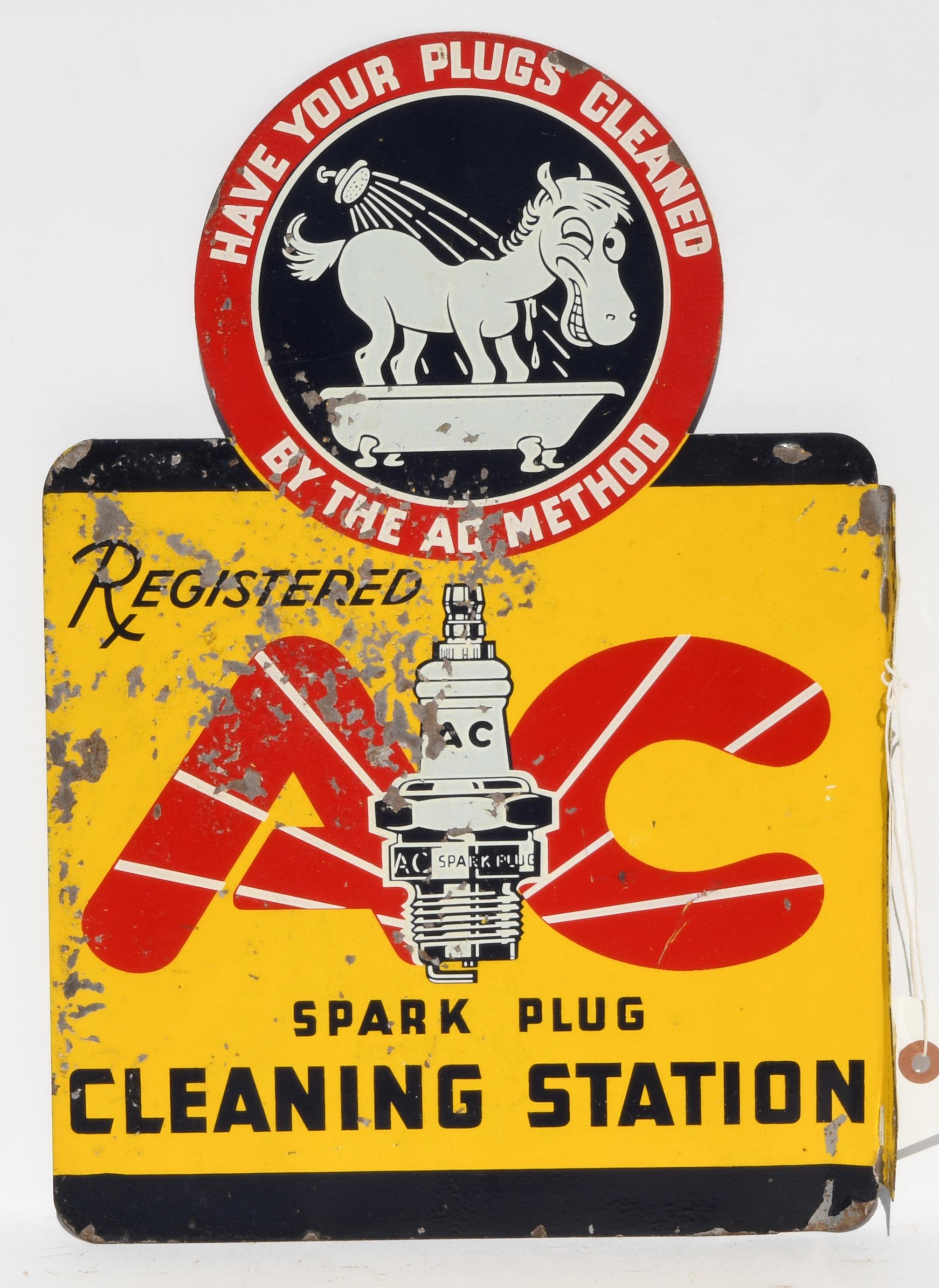 AC Spark Plug Cleaning Station Tin Flange Sign