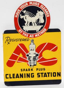 AC Spark Plug Cleaning Station Tin Flange Sign