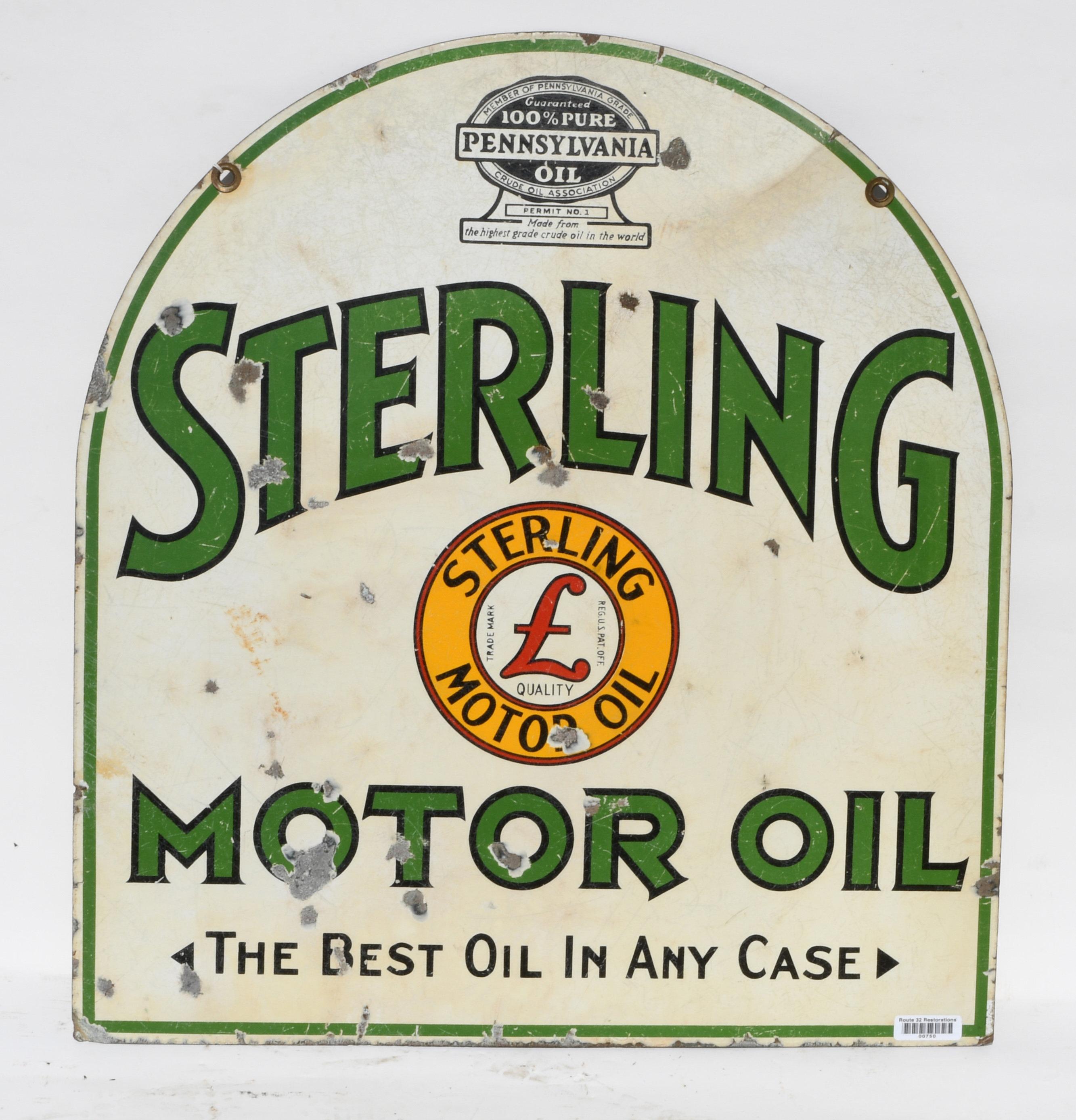 Sterling Motor Oil Tombstone Porcelain Sign