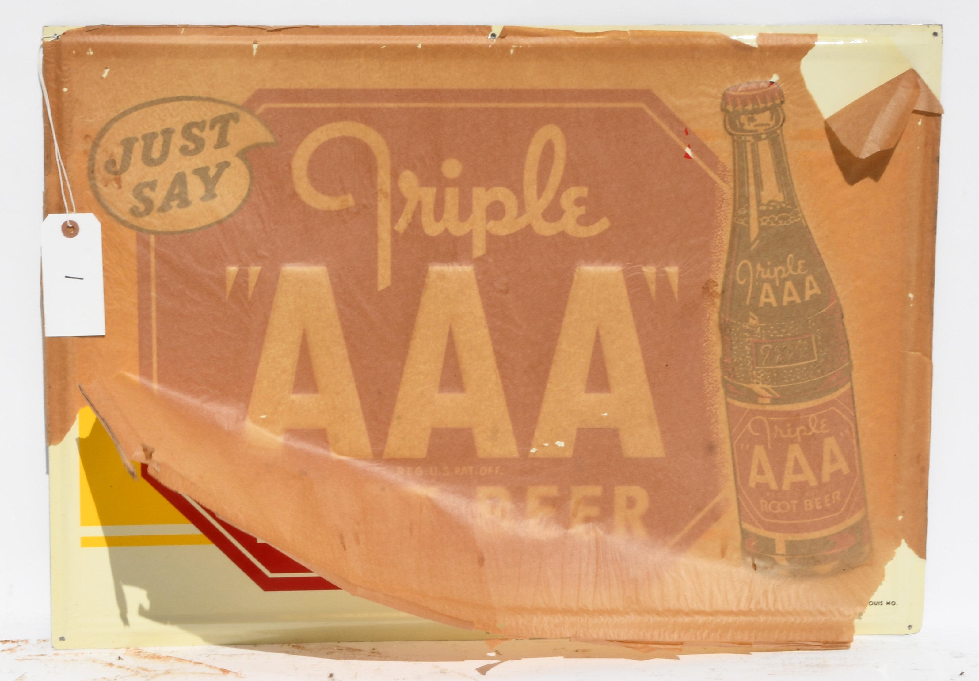 Triple AAA Rootbeer Tin Sign NOS