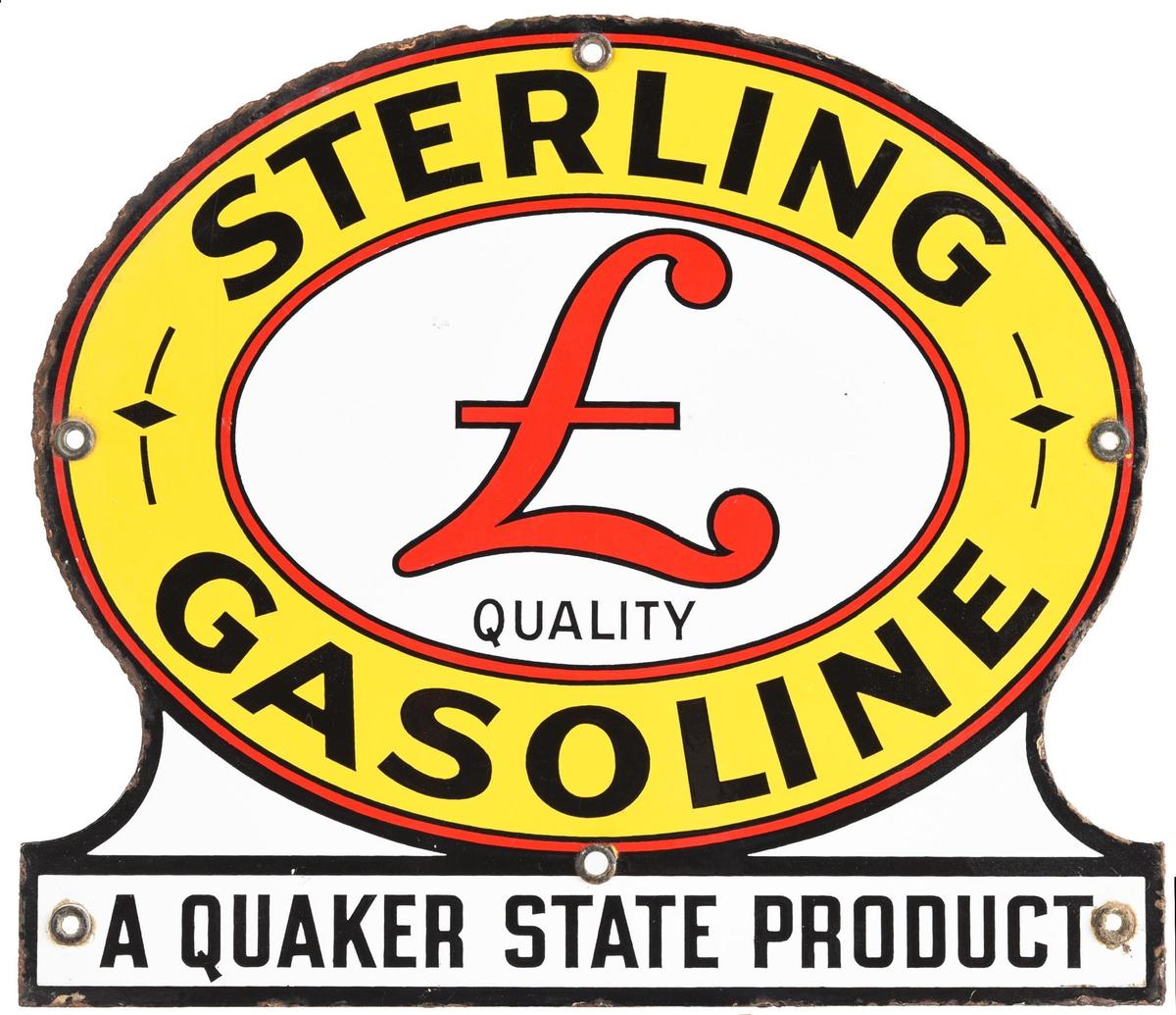 Sterling Gasoline w/Logo Quaker State Product Porcelain Sign