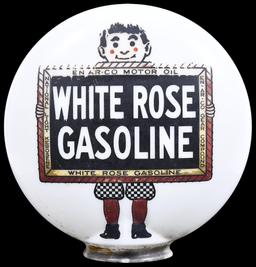 White Rose Gasoline w/Boy & Slate Logo OPB Milk Glass Globe