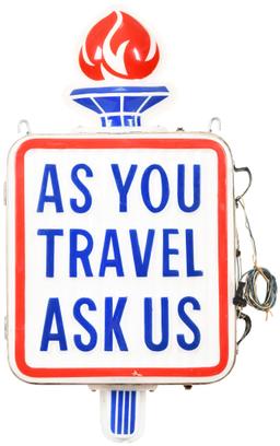 (Standard Oil) As You Travel Ask Us Lighted Plastic Sign