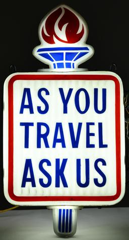 (Standard Oil) As You Travel Ask Us Lighted Plastic Sign
