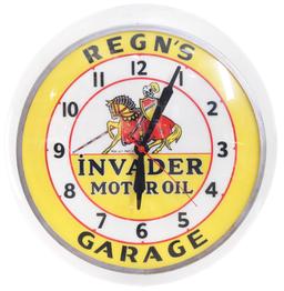 Invader Motor Oil w/Logo "Regn's Garage" Lighted Clock