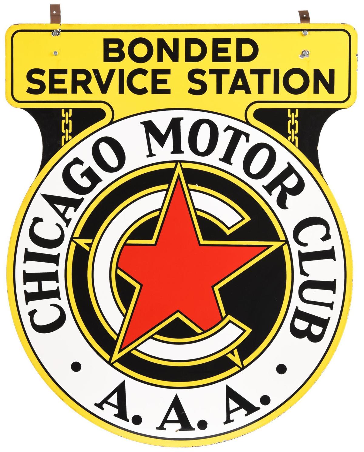 Chicago Motor Club "Bonded Service Station" Porcelain Sign