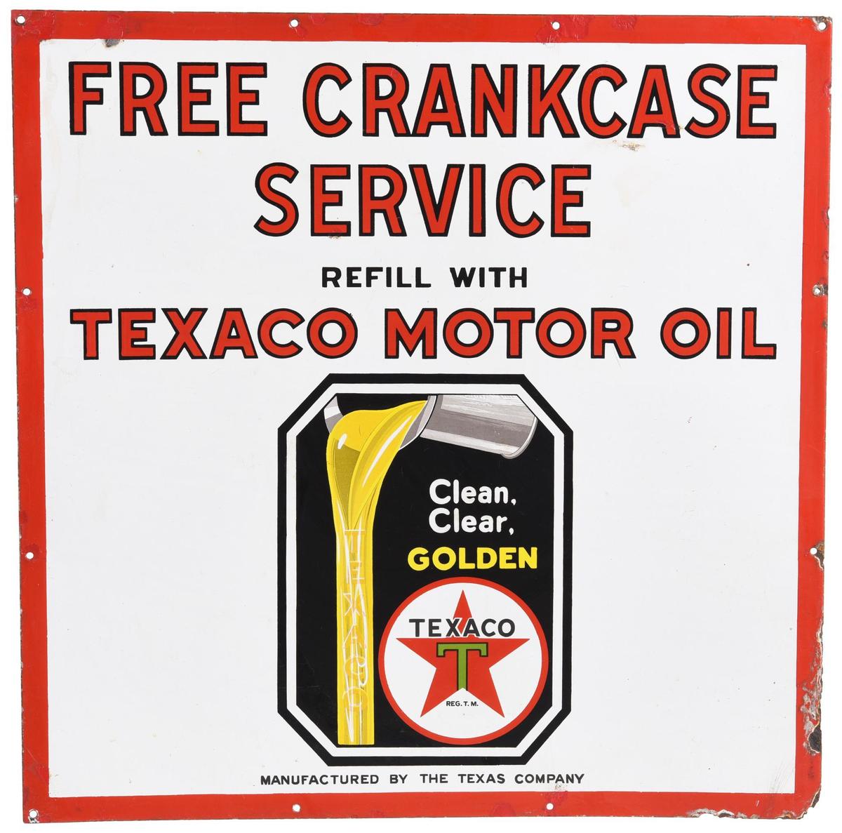 Texaco Motor Oil "Free Crankcase Service" Porcelain Sign