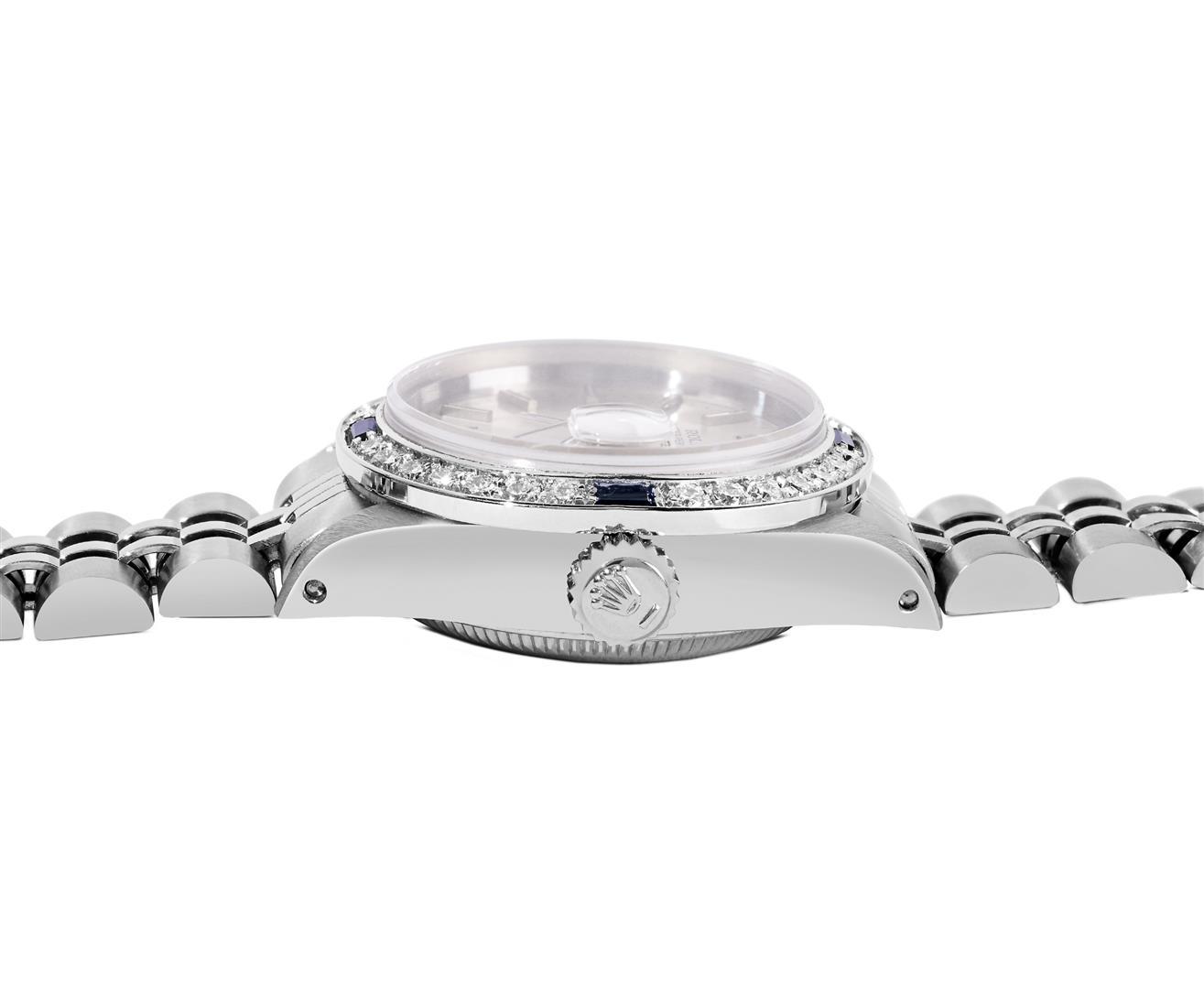 Rolex Ladies Stainless Steel Silver Index 18K Gold Diamond And Sapphire Bezel Da