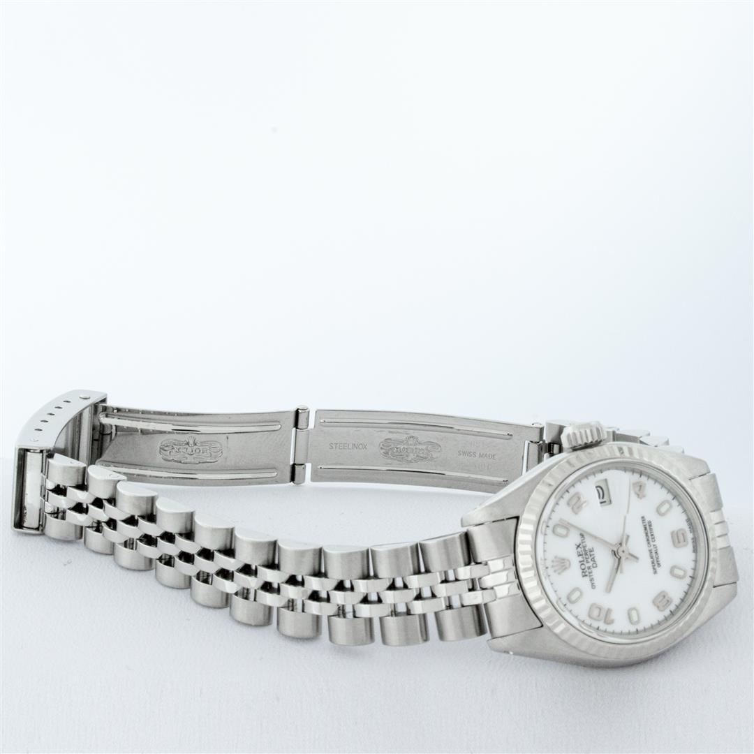 Rolex Ladies Stainless Steel White Dial White Gold Fluted Bezel Wristwatch