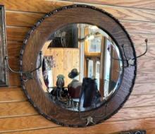 1900's Round Oak Mirror with Hooks