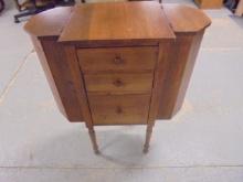 Antique Wooden 3 Drawer Sewing Cabinet  w/ 2 Lids on Top