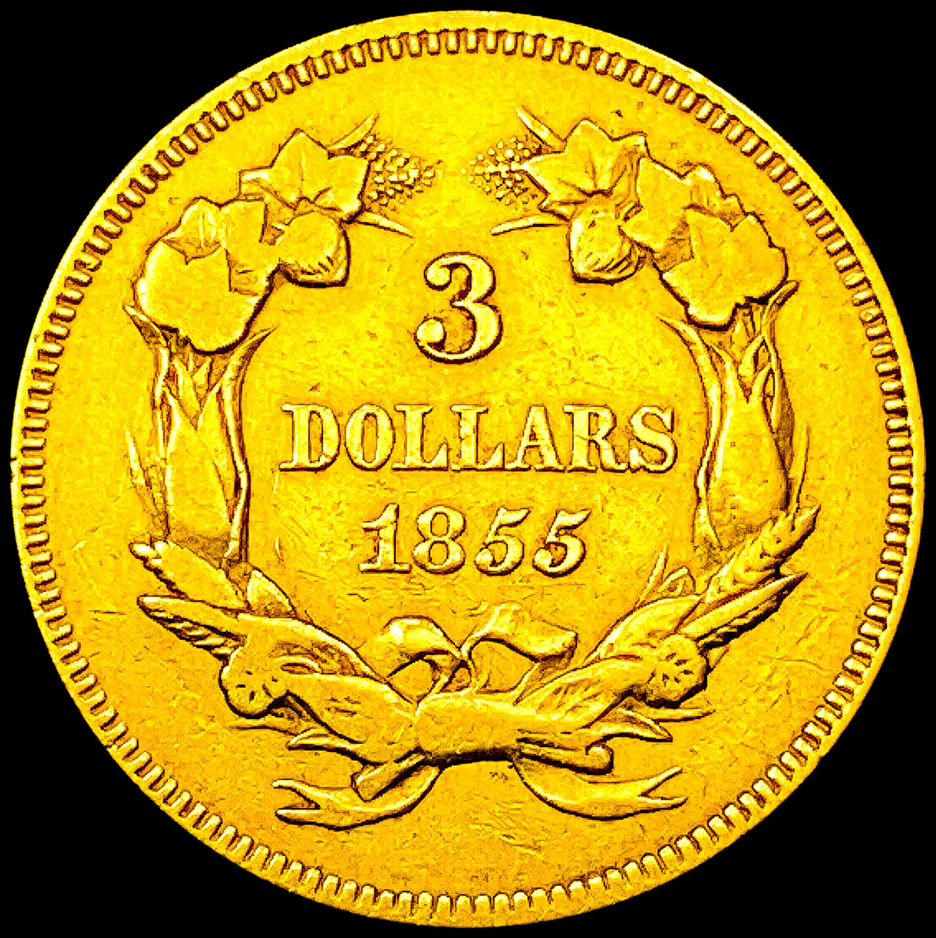 1855 $3 Gold Piece NEARLY UNCIRCULATED