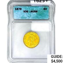 1878 $3 Gold Piece ICG AU58