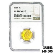1886 $3 Gold Piece NGC PF64 Cameo