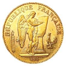 1896 France .1867oz Gold 20 Francs CLOSELY UNCIRCU