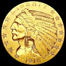 1916 $5 Gold Half Eagle NEARLY UNCIRCULATED