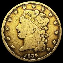 1834 $5 Gold Half Eagle LIGHTLY CIRCULATED