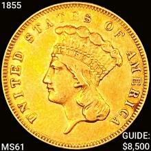 1855 $3 Gold Piece UNCIRCULATED