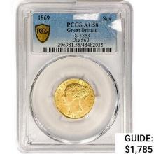 1869 .24oz. Gold G.Britain Sovereign PCGS AU58 S-3