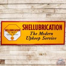 Shellubrication "Modern Upkeep Service" Emb. SS Porcelain Sign w/ Logo