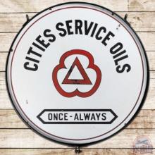 Cities Service Oils Once Always 42" SS Porcelain Sign w/ Ring Red Logo