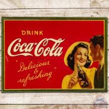 Drink Coca Cola "Delicious & Refreshing" SS Tin Sign w/ Couple & Bottle