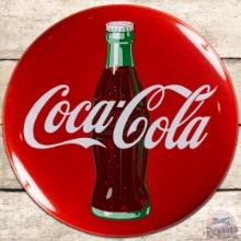 Coca Cola 24" SS Porcelain Button Sign w/ Bottle