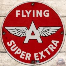 Flying A Super Extra Gasoline SS Porcelain Pump Plate Sign w/ Logo