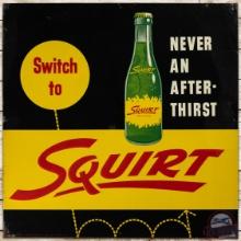 Squirt Never An After-Thirst Emb. SS Tin Sign w/ Bottle