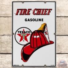 1963 Texaco Fire Chief Gasoline SS Porcelain Pump Plate Sign "Medium"