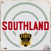 Southland Ethyl Gasoline SS Porcelain Pump Plate Sign w/ logo
