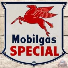 1954 Mobilgas Special SS Porcelain Gas Pump Plate Sign w/ Pegasus