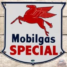 1956 Mobilgas Special SS Porcelain Gas Pump Plate Sign w/ Pegasus