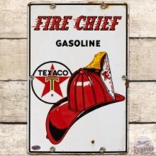 1962 Texaco Fire Chief Gasoline SS Porcelain Pump Plate Sign "Small"