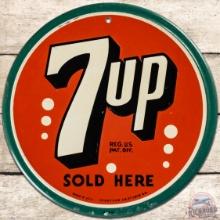 7 up Sold Here Embossed SS Tin Sign