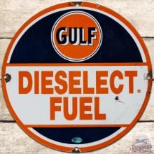Gulf Dieselect Fuel SS Porcelain Sign w/ Logo