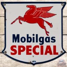 1946 Mobilgas Special SS Porcelain Gas Pump Plate Sign w/ Pegasus